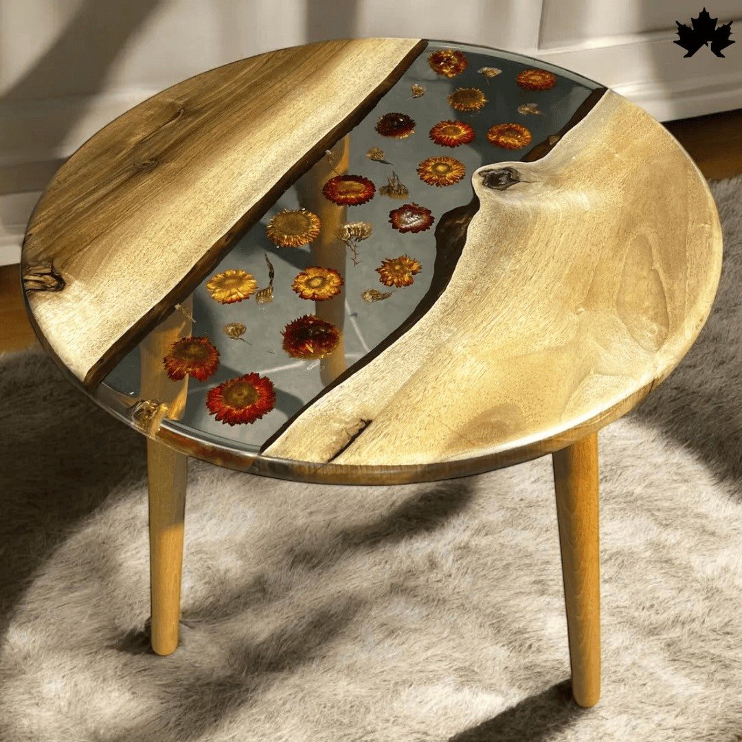 FloraWave Epoxy Wood Table – Floral Round Coffee Table | Fankaarlok