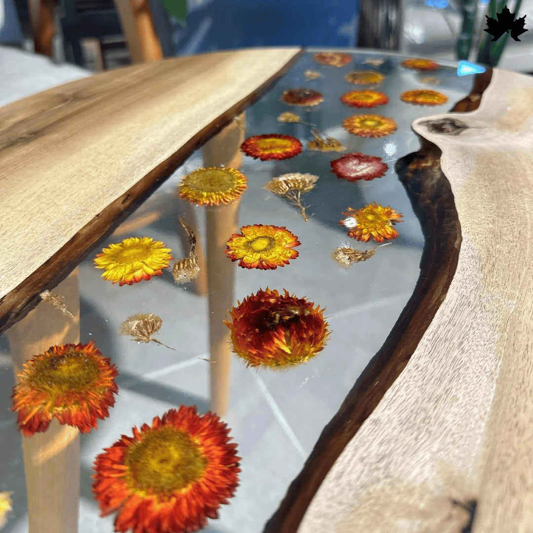 FloraWave Epoxy Wood Table – Floral Round Coffee Table | Fankaarlok