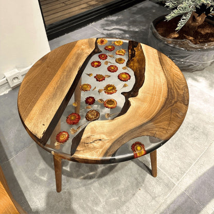 FloraWave Epoxy Wood Table – Floral Round Coffee Table | Fankaarlok
