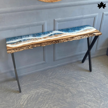 Ocean Hallway Table – Live Edge Wood & Resin Wave Console | Fankaarlok