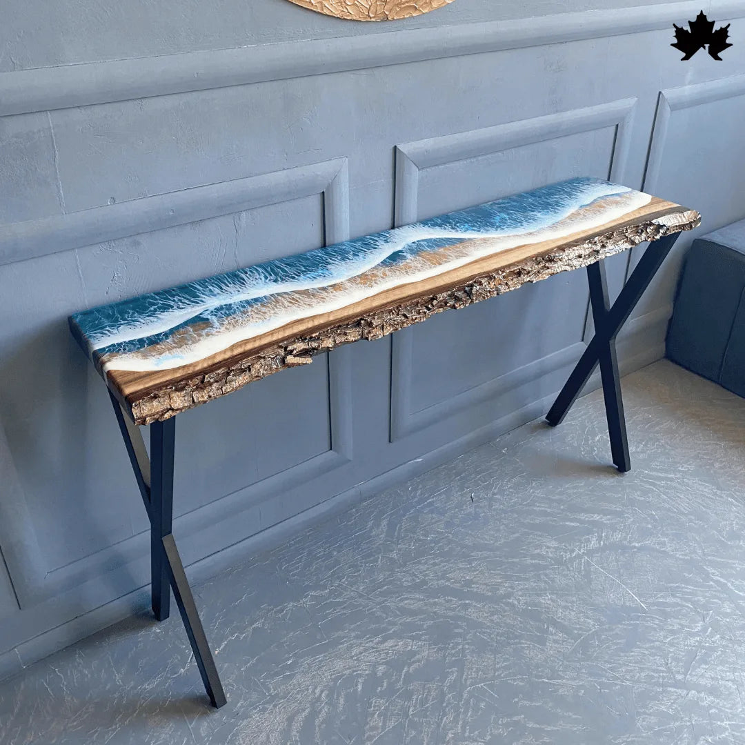 Ocean Hallway Table – Live Edge Wood & Resin Wave Console | Fankaarlok