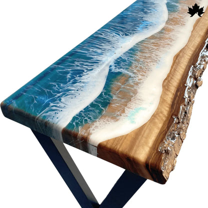 Ocean Hallway Table – Live Edge Wood & Resin Wave Console | Fankaarlok