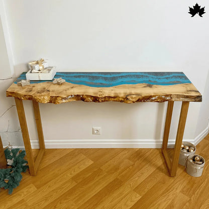 Unique Hallway Entry Console – Live Edge Wood & Blue Resin Table | Fankaarlok