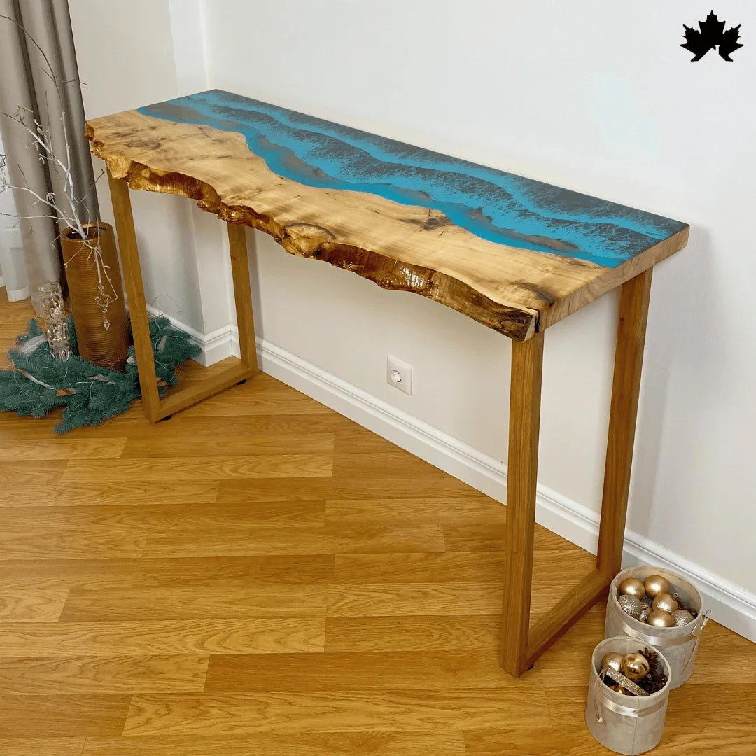 Unique Hallway Entry Console – Live Edge Wood & Blue Resin Table | Fankaarlok