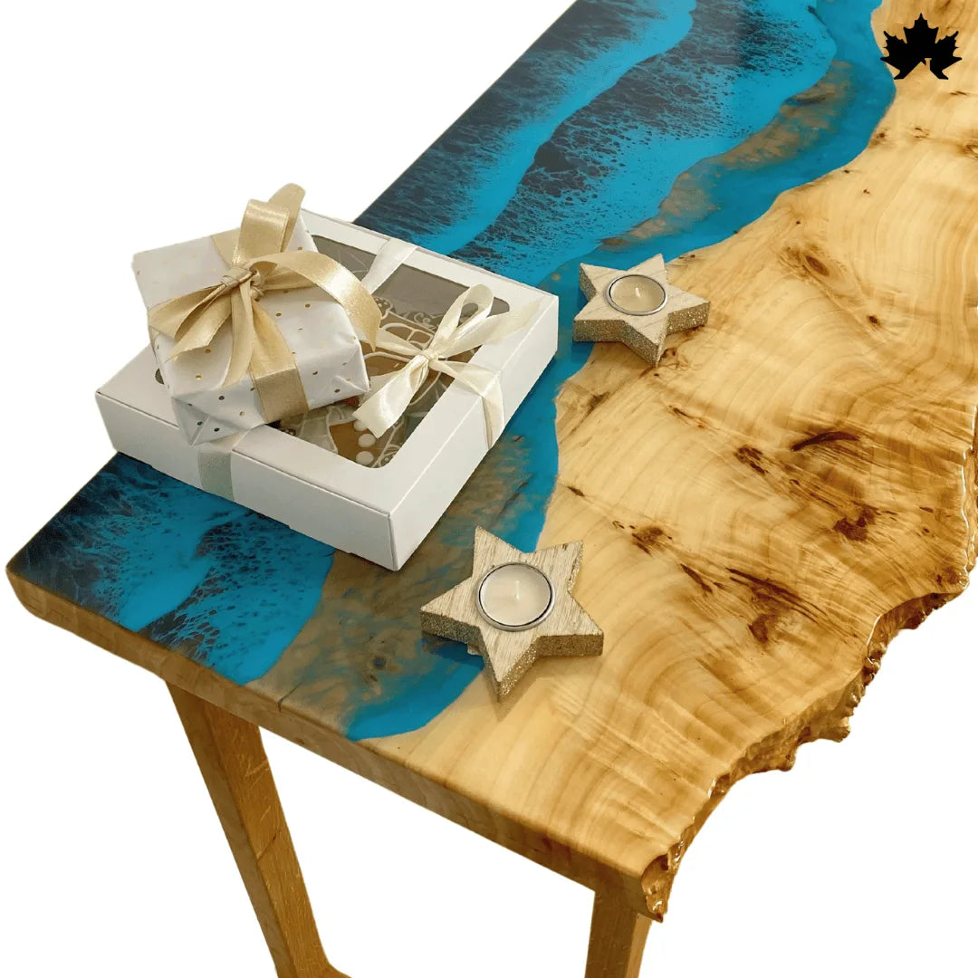 Unique Hallway Entry Console – Live Edge Wood & Blue Resin Table | Fankaarlok