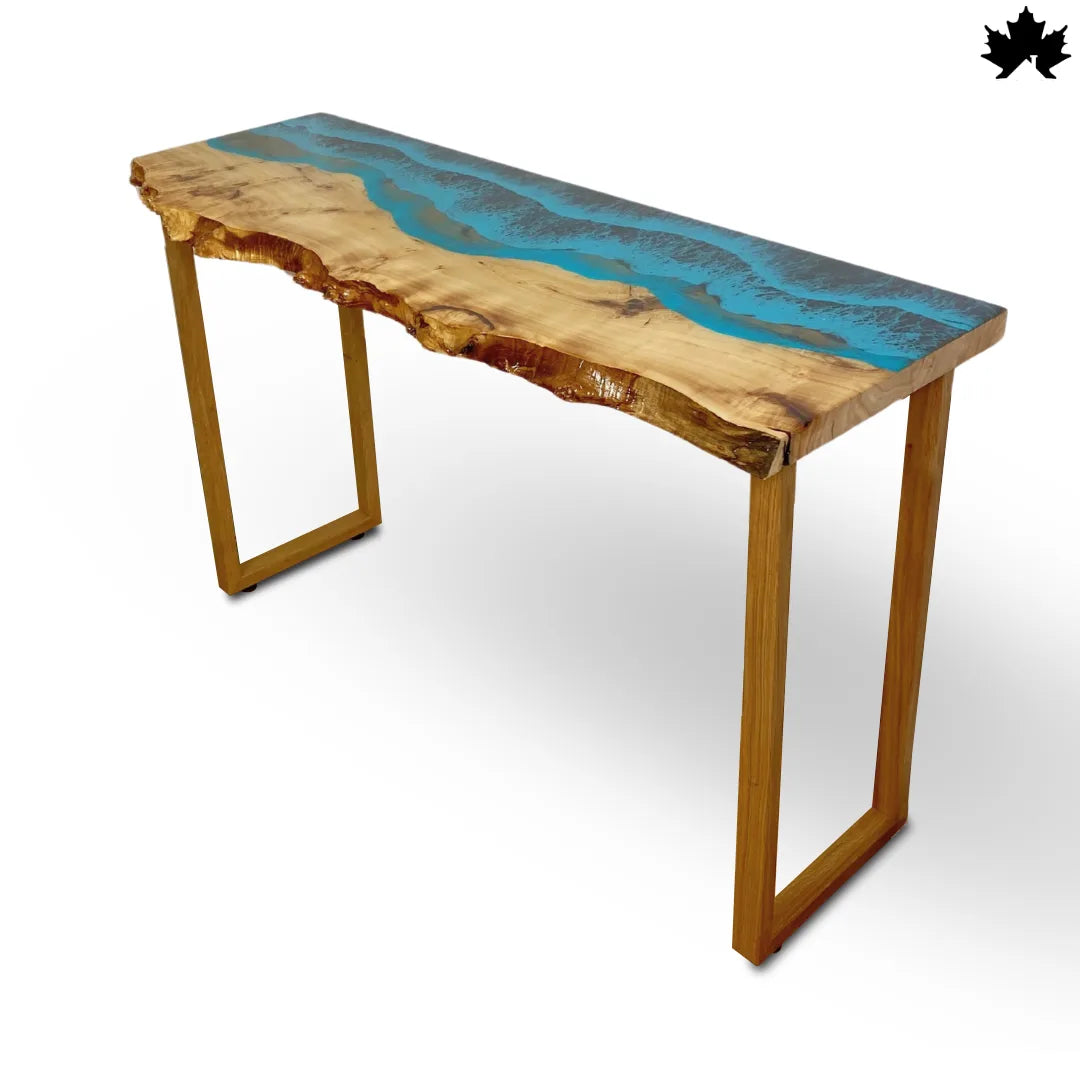 Unique Hallway Entry Console – Live Edge Wood & Blue Resin Table | Fankaarlok