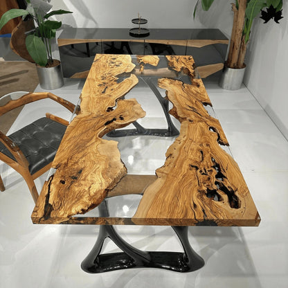 Luxury Dining Table in Zirakpur – Olive Wood Epoxy River Table | Fankaarlok