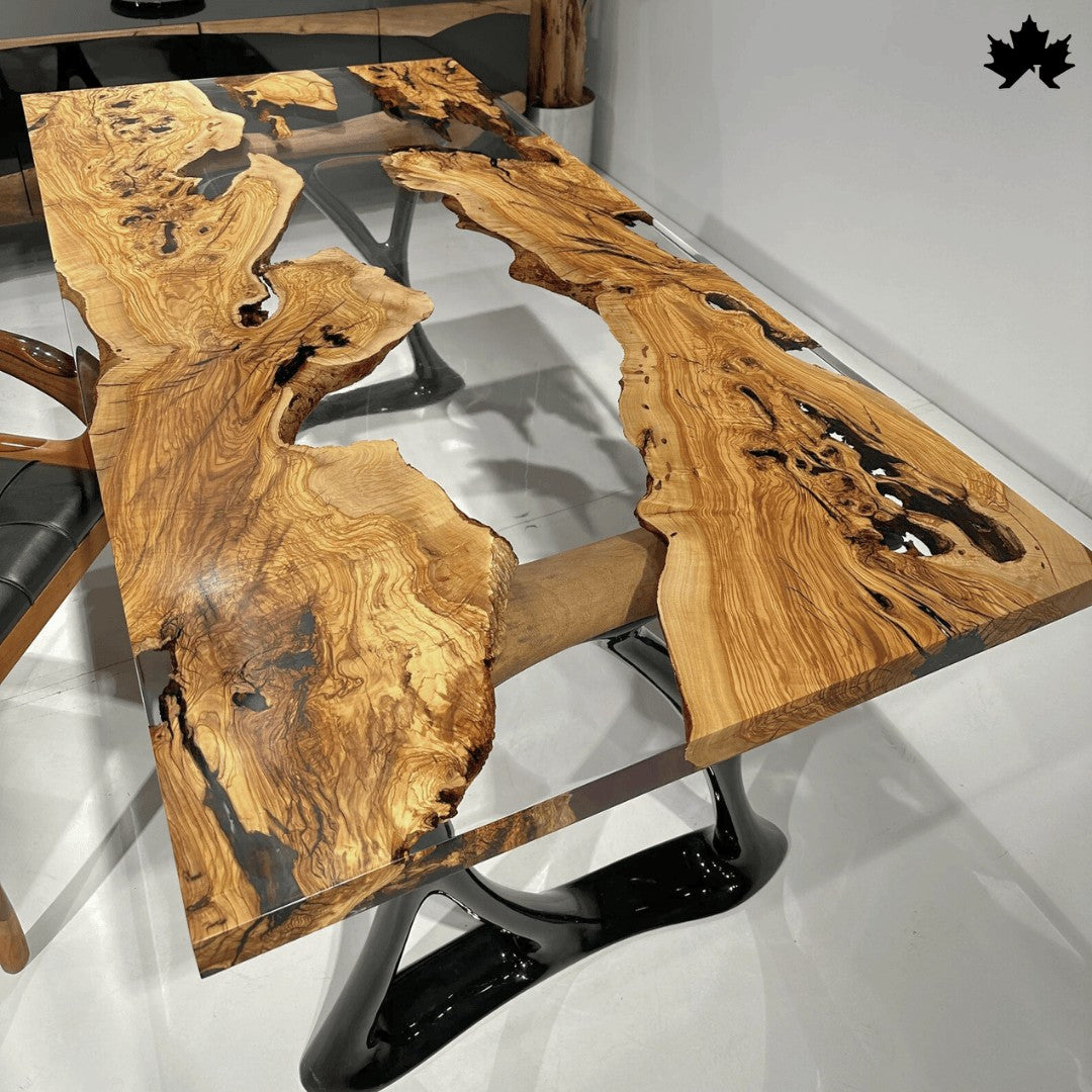 Luxury Dining Table in Zirakpur – Olive Wood Epoxy River Table | Fankaarlok
