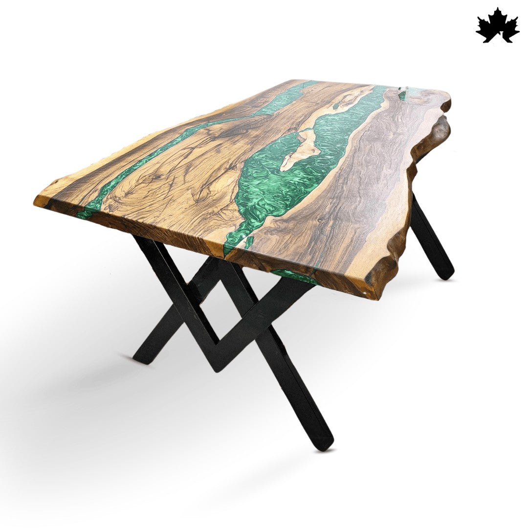 Teak Wood Dining Table – Handcrafted Epoxy Teak Dining Table | Fankaarlok