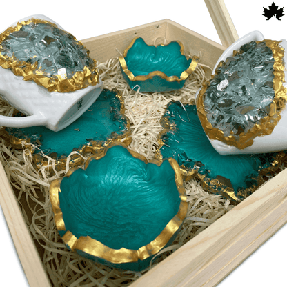 Designer cup set — close-up of coaster detailing