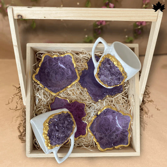 Royal Amethyst Coffee Set – Custom Handmade Cups, Coasters, and Bowls