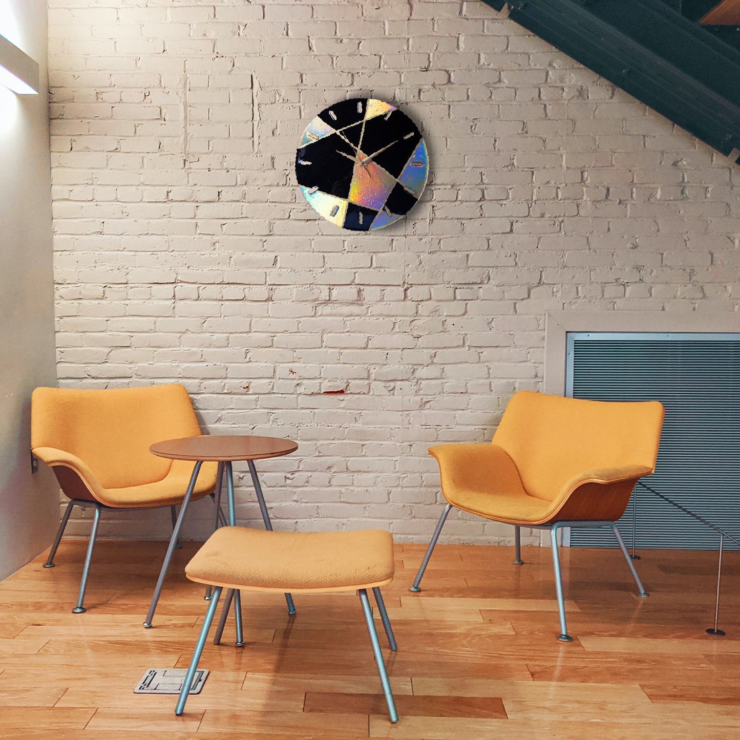 Resin Art Wall Clock – Black & Holographic Geometry | Stylish Wall Clock for Bedroom by Fankaarlok