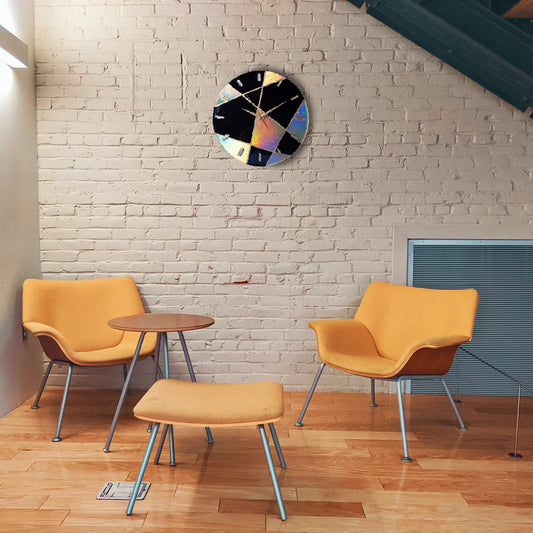 Resin Art Wall Clock – Black & Holographic Geometry | Stylish Wall Clock for Bedroom by Fankaarlok