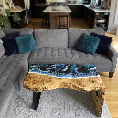Azure Wave Luxe – Designer Ocean Center Table with Resin Art | Fankaarlok