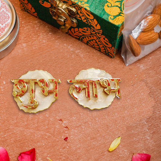 Shubh Labh Door Decoration in White & Gold Floral Design | Fankaarlok
