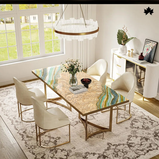 Dining Table 4 Seater – Luxury Geode-Inspired Epoxy & Gold Dining Table | Fankaarlok