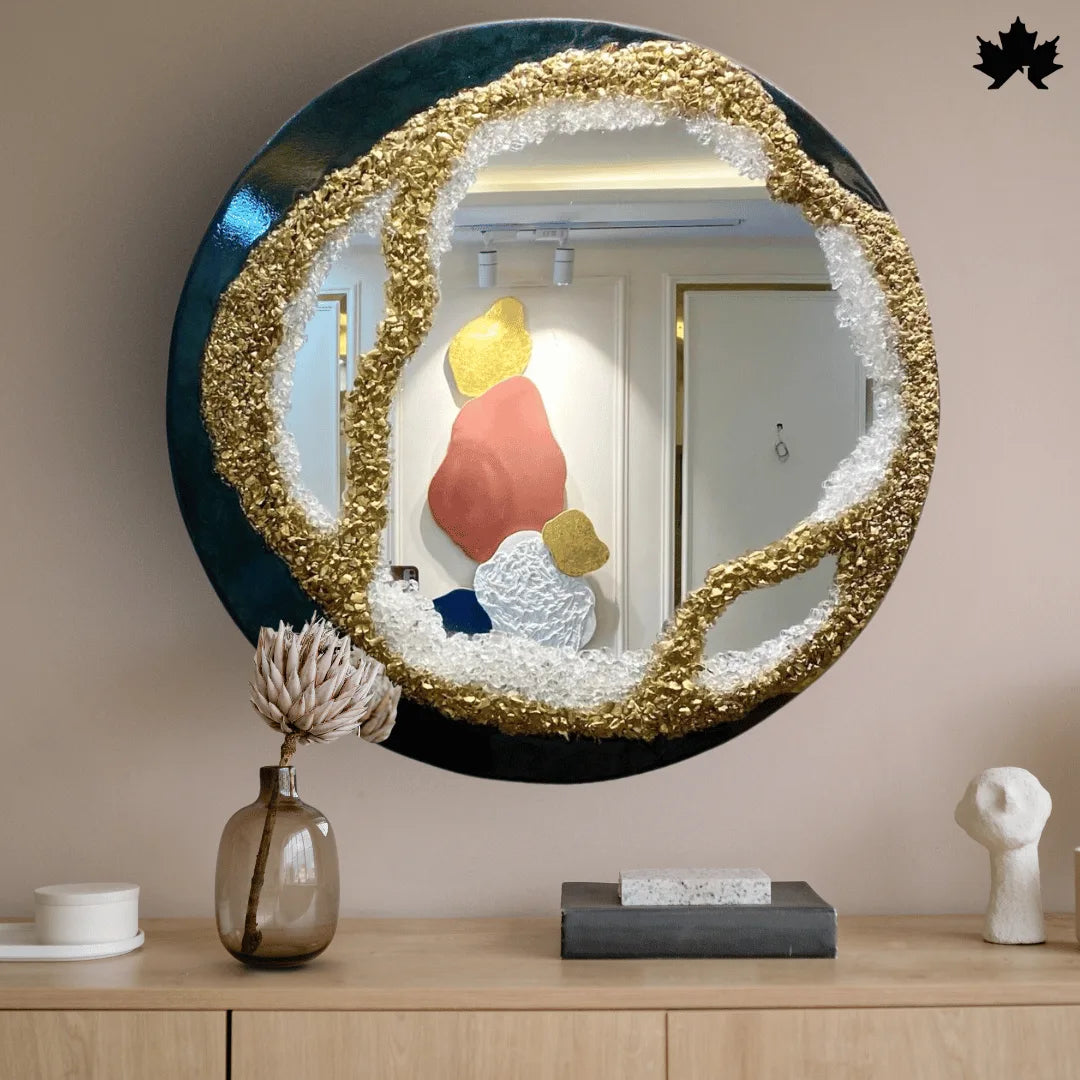Crystal Aurora Round – Resin Unique Mirror for Living Room | Fankaarlok