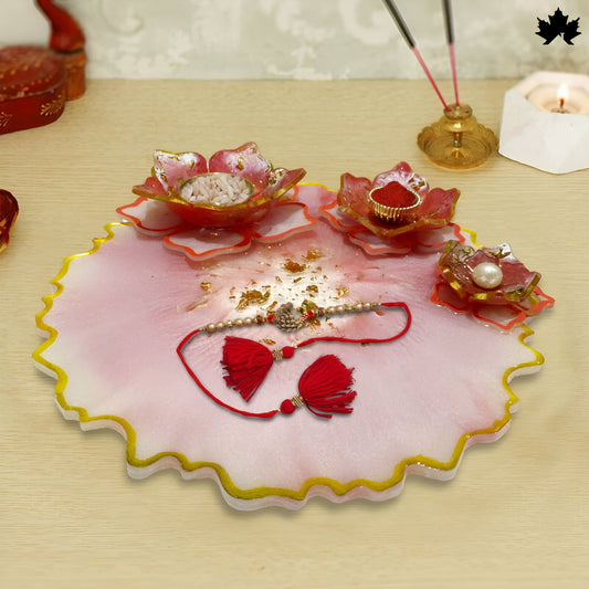 Pink Lotus Bowl Pooja Thali with Gold Detailing – Pooja Thali for Sale