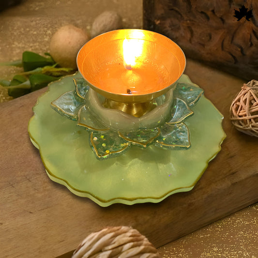 Luxury Diya Set for Gifting | Golden Lotus Base with Brass Diya