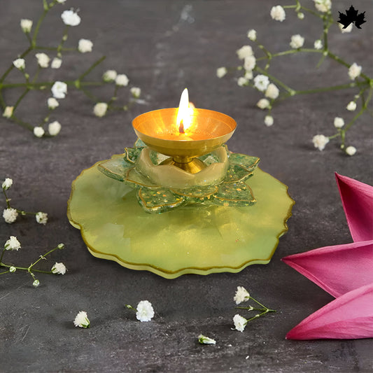 Luxury Diya Set for Gifting | Golden Lotus Base with Brass Diya