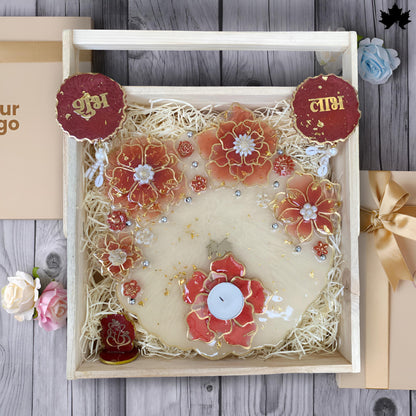 Grand Floral Harmony Combo Set: Pooja Thali, Shubh Laabh, Diya &amp; Ganesh Idol