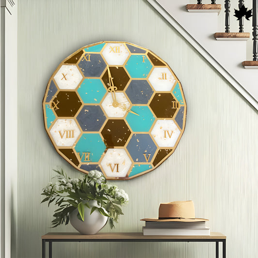 Hexagon Mosaic Pattern – Resin Art Clock  | Unique Wall Clock Design by Fankaarlok
