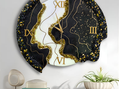 Black & White Geode Resin Design | Sculpted Edge Wall Clock by Fankaarlok
