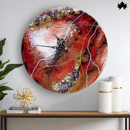 Resin Art Wall Clock – Red Geode Burst | Modern Luxury Wall Clocks by Fankaarlok