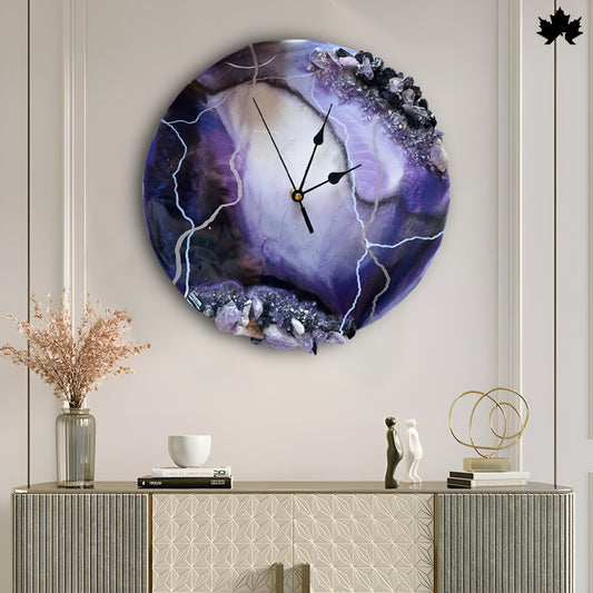 Amethyst Crystal Resin Art Clock –  Geode Wall Clock by Fankaarlok