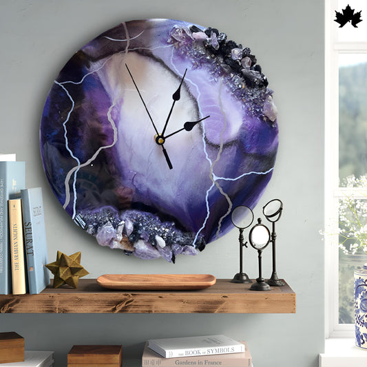 Amethyst Crystal Resin Art Clock –  Geode Wall Clock by Fankaarlok