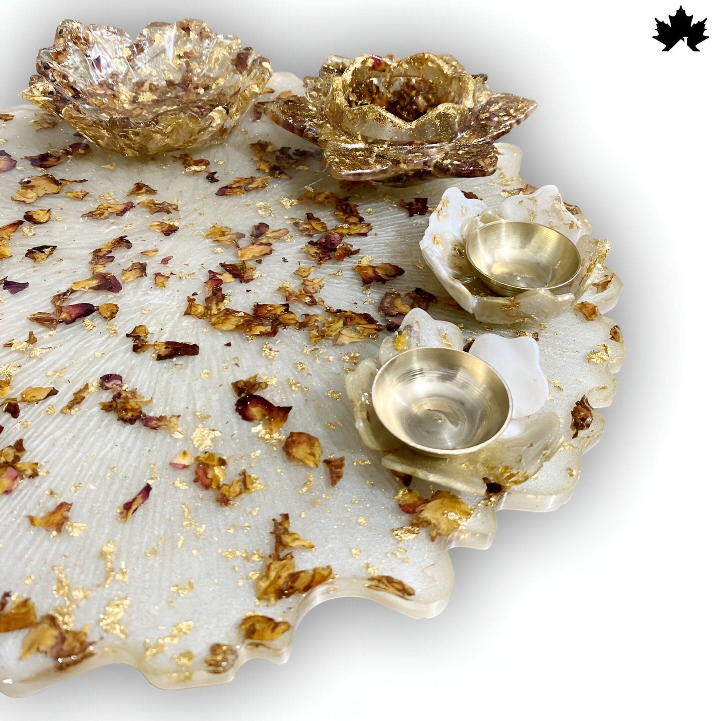 Golden Petal Majesty Pooja Thali — Perfect for Rakhi, Diwali & Festive Ceremonies