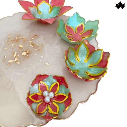 Serene Devotion Pooja Thali- 10-Inch with 4 Lotus Bowls