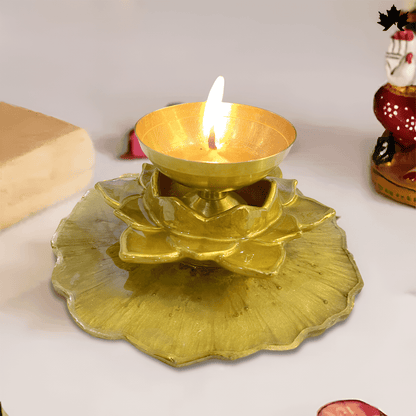 Golden Blossom Diya Holder - Elegant Jyot and Diya Holder for Aarti and Pooja Rituals