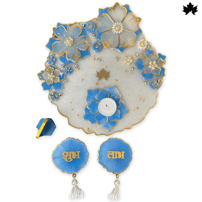 Diwali Pooja Thali Gift Set | Decorative Thali with Shubh Laabh, Diya Holder & Ganesha Idol