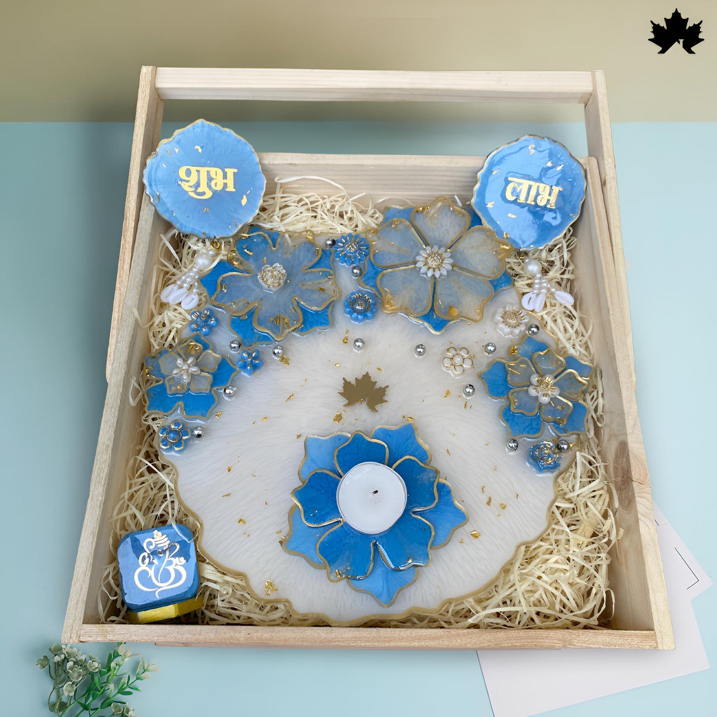 Diwali Pooja Thali Gift Set | Decorative Thali with Shubh Laabh, Diya Holder & Ganesha Idol