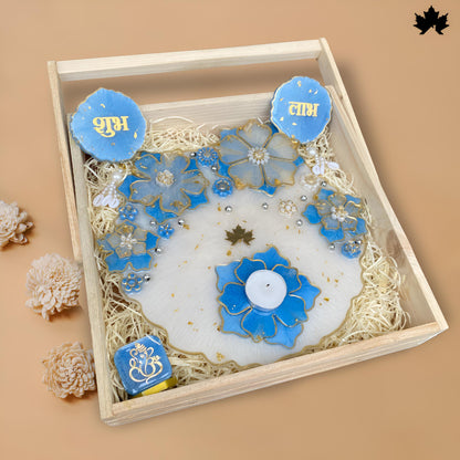 Diwali Pooja Thali Gift Set | Decorative Thali with Shubh Laabh, Diya Holder & Ganesha Idol