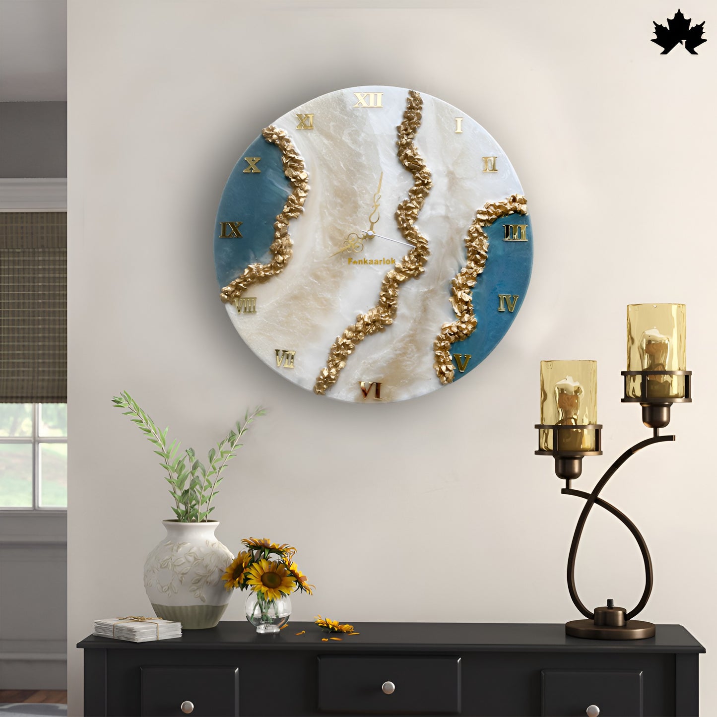 Luxury  Resin Art Clock – Gold Textured Detailing | Big Wall Clock by Fankaarlok