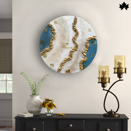 Luxury  Resin Art Clock – Gold Textured Detailing | Big Wall Clock by Fankaarlok
