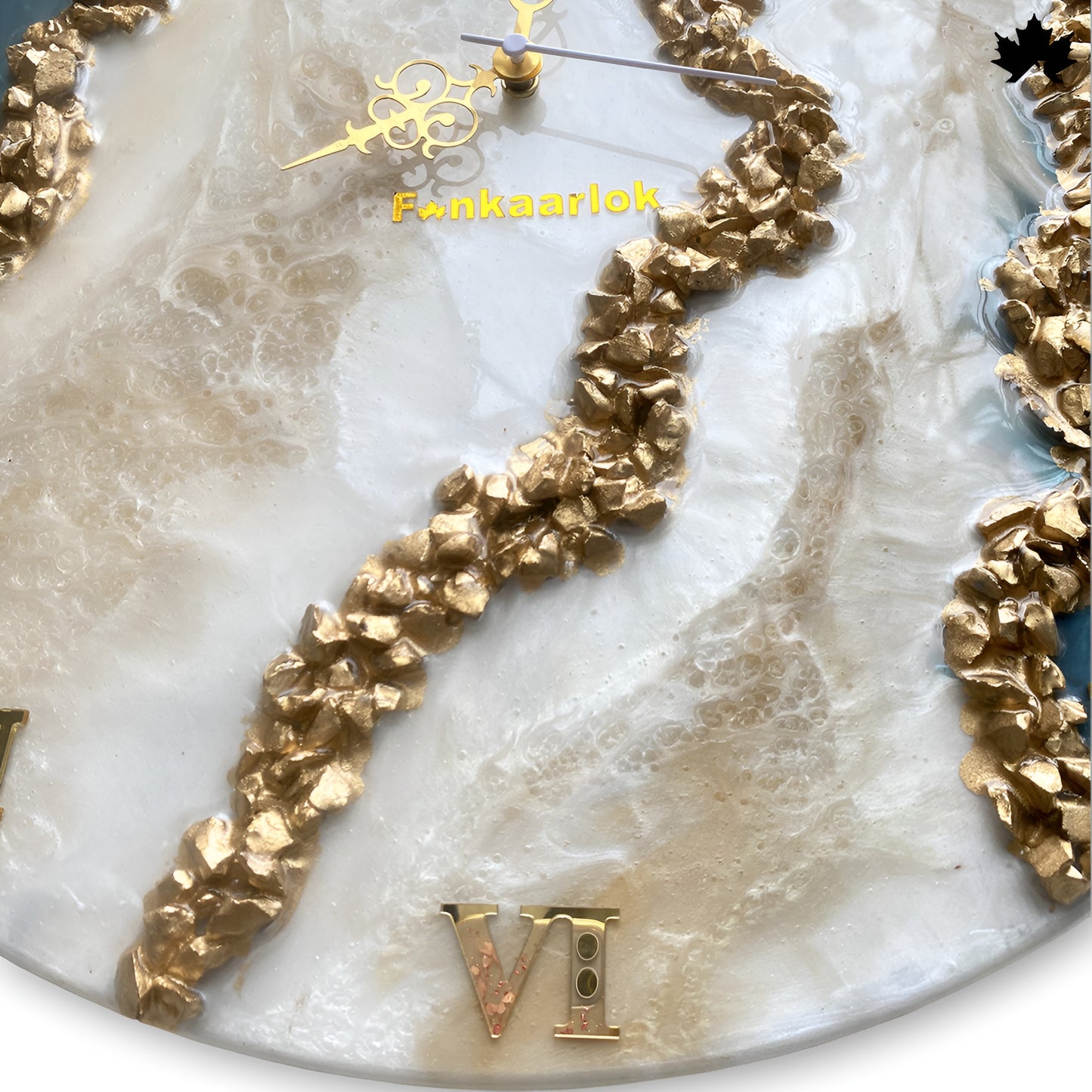 Luxury  Resin Art Clock – Gold Textured Detailing | Big Wall Clock by Fankaarlok