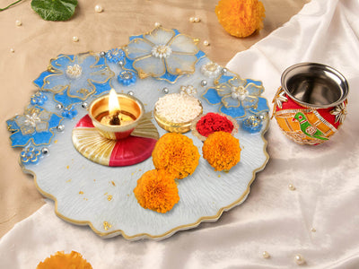 Blue Blossom Divine Pooja Thali – Buy Pooja Thali Online | Fankaarlok - Fankaarlok
