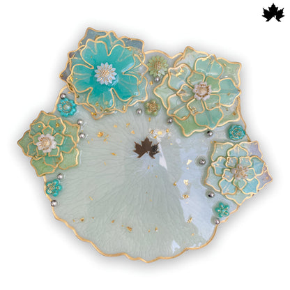 Aqua Bloom Unique Pooja Thali Design with Handcrafted Floral Art | Fankaarlok