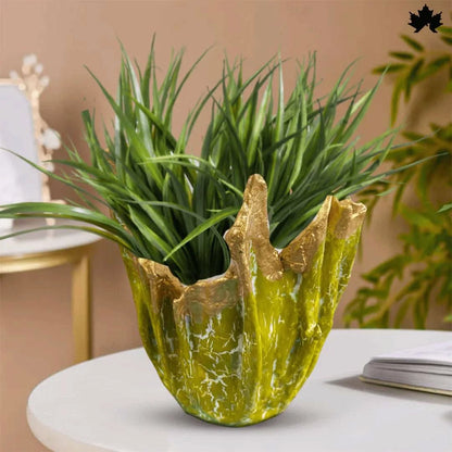 Emerald Gleam deep emerald green resin planter with gold accents