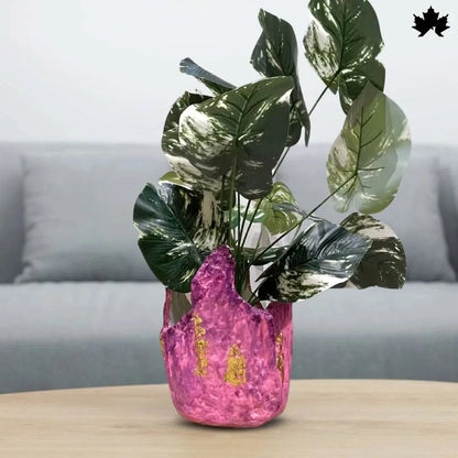 Blush Elegance Pink designer plant vase with golden accents