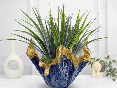 Azure Gold Planter - Elegant Blue Vase with Golden Highlights - Fankaarlok
