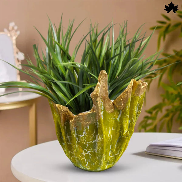 Golden Verde Luxe premium desk planter in green and gold for office