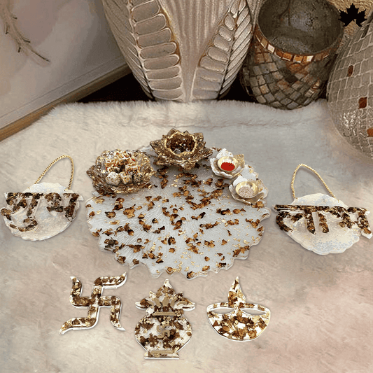 Divine Ensemble – Pooja Thali with Diya Set, Shubh Laabh, Swastik, and Kalash