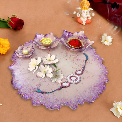 Lavender Radiance Shagun Pooja Thali with Lotus Bowls | Fankaarlok