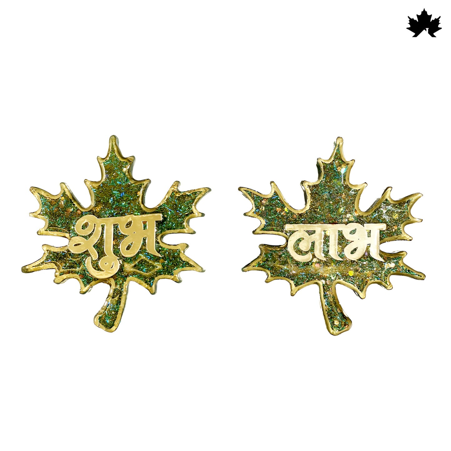 Glittering Green Shubh Laabh Pair - Autumn Leaf Collection