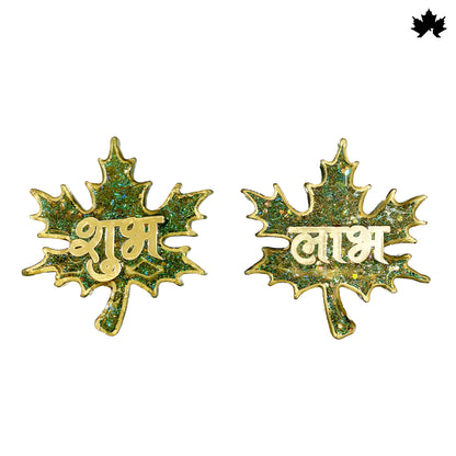 Glittering Green Shubh Laabh Pair - Autumn Leaf Collection