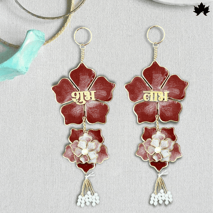 Handmade Shubh Labh for Pooja Room with Red Floral & Pearl Design | Fankaarlok